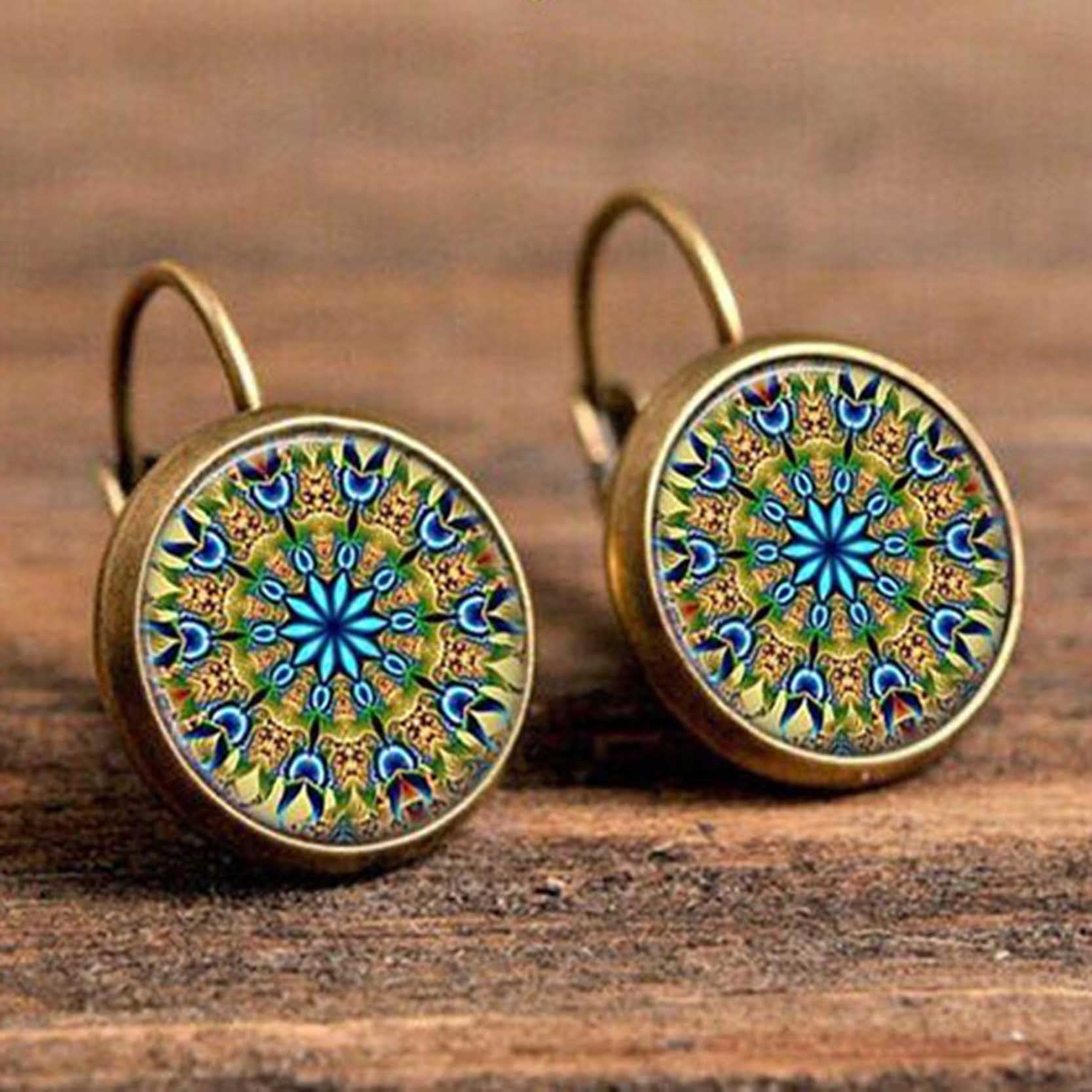 Wholesale  New exquisite retro time gemstone mandala pattern earrings earrings